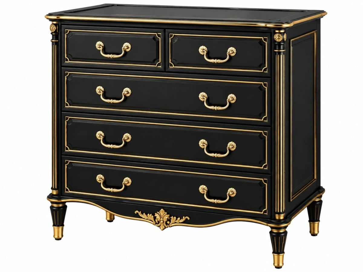 Cassettiera Legno Nero-Oro Classico