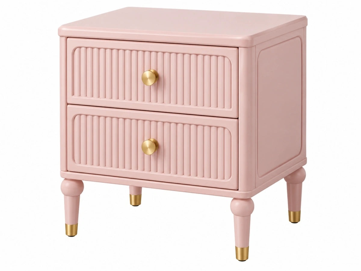 Comodino 2 Cassetti Legno Rosa Stile Moderno