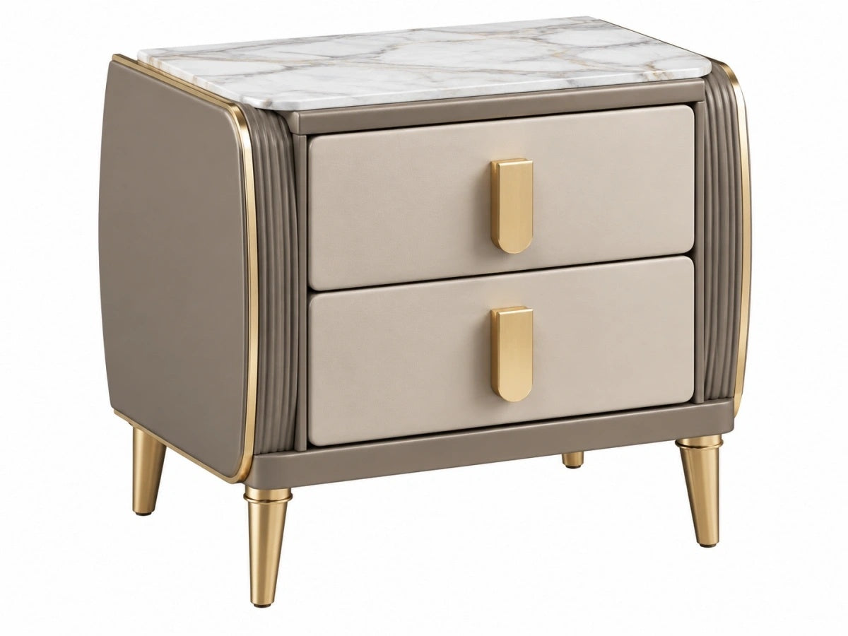 Comodino - 2 Cassetti - Marmo/Metallo - Moderno