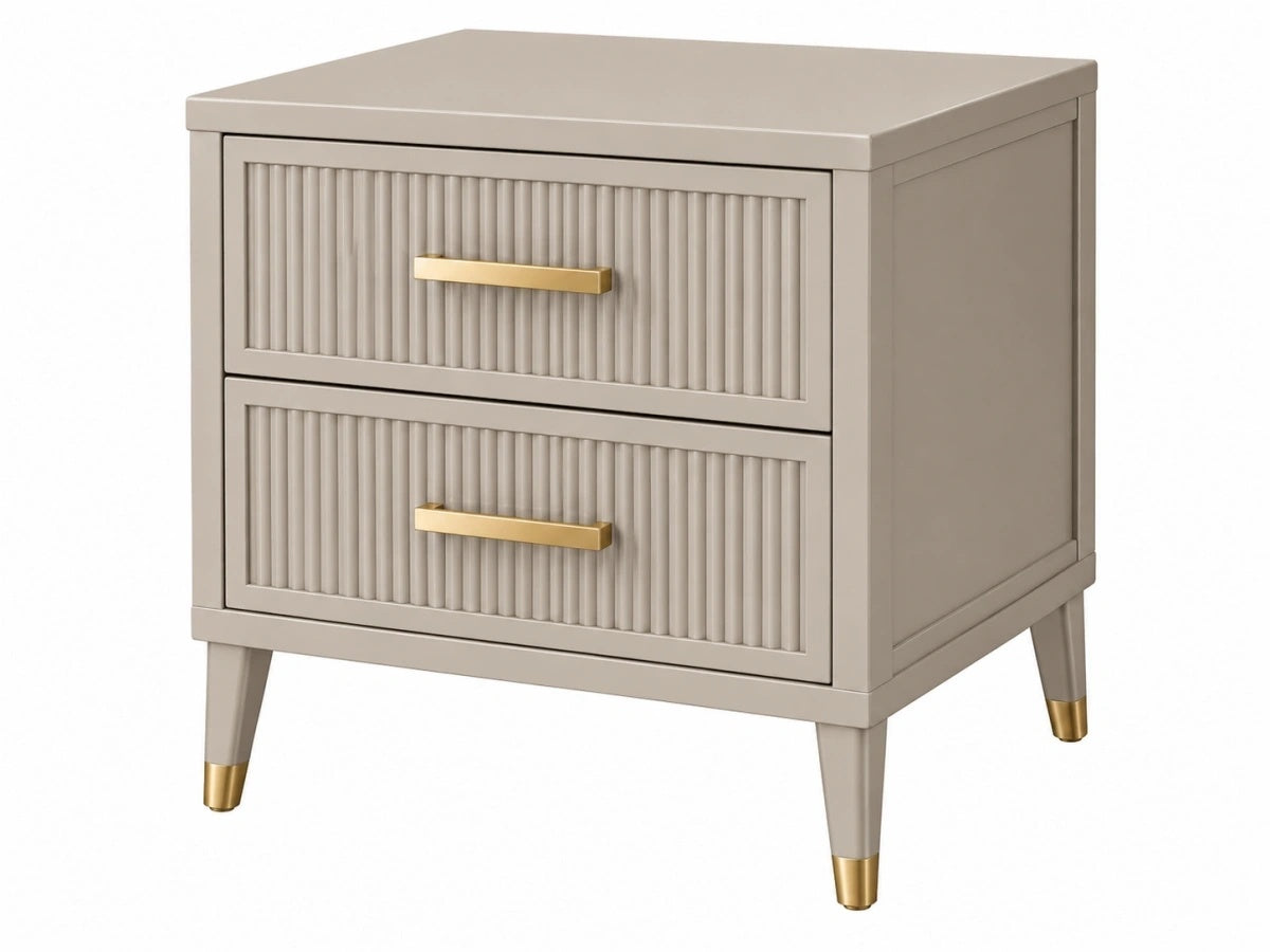 Comodino a Due Cassetti - Legno Beige con Maniglie in Metallo - Stile Moderno