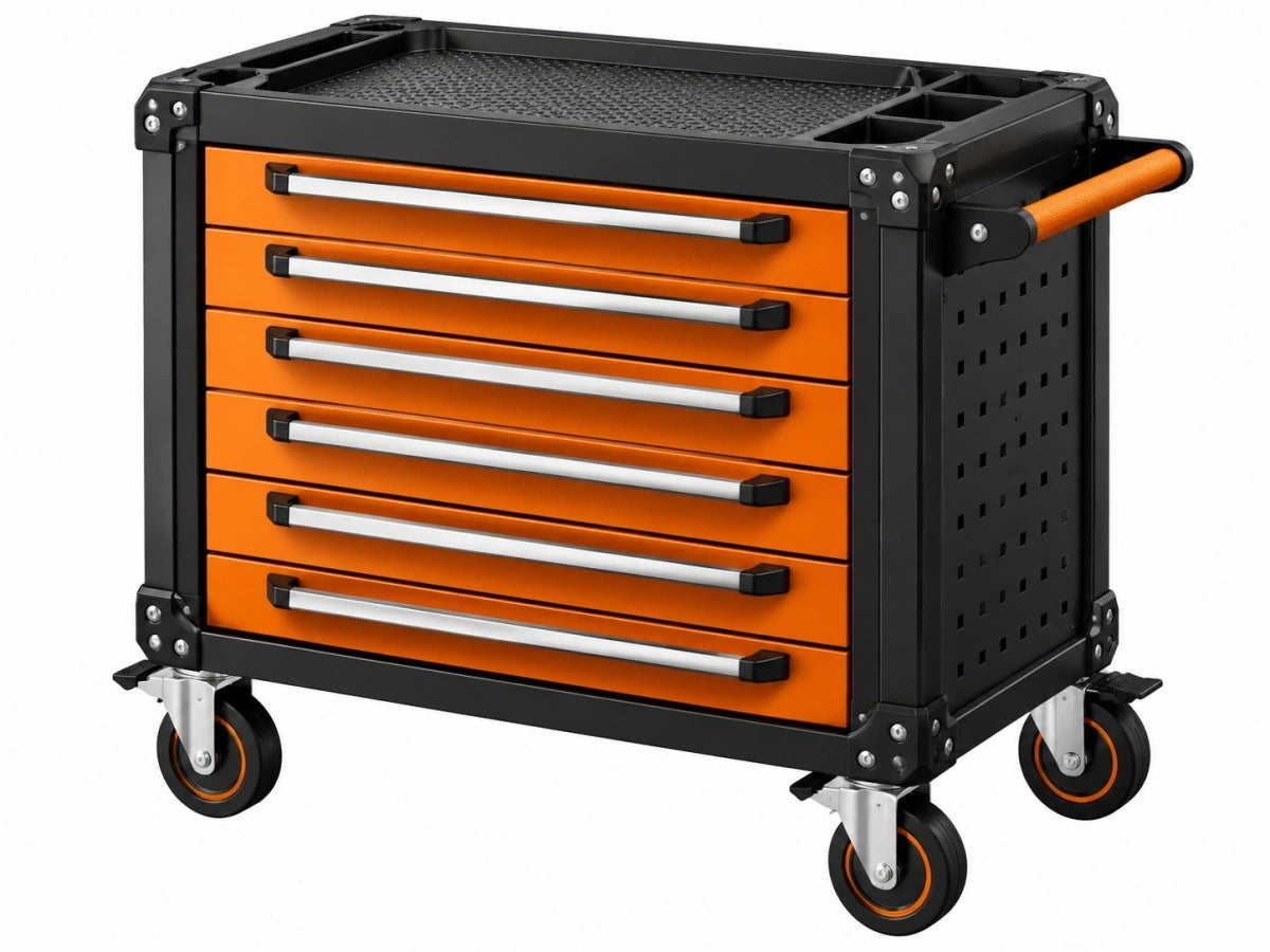Carrello Attrezzi Metallo Arancione - 6 Cassetti
