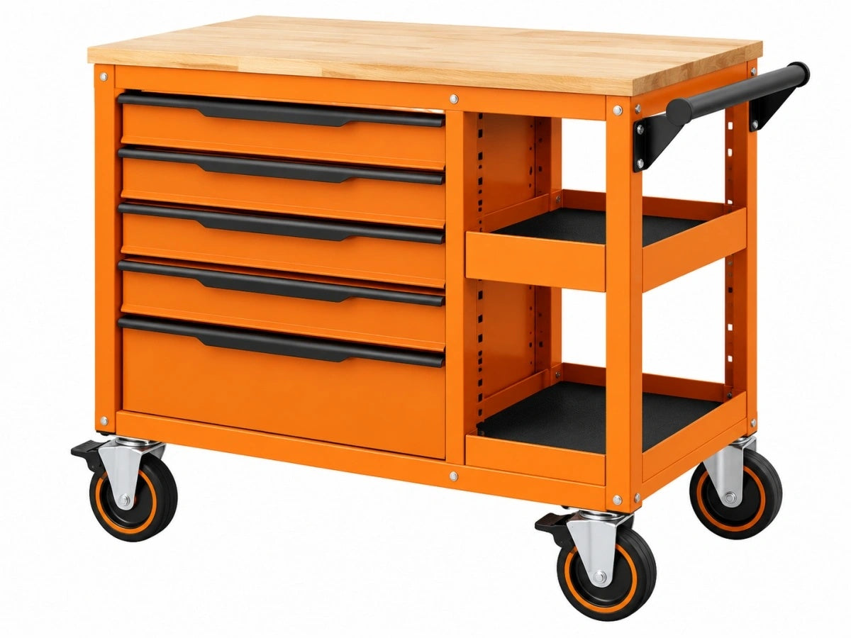 Carrello Porta Attrezzi Metallo - 4 Cassetti - Arancione/Nero - Officina