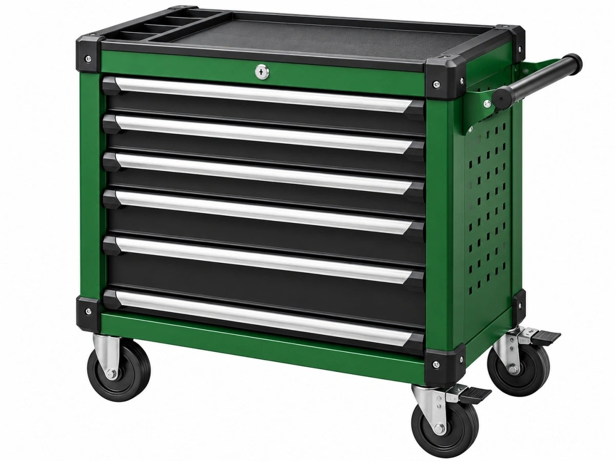 Carrello Porta Attrezzi Metallo - 6 Cassetti - Verde/Nero