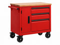Carrello da Lavoro con 3 Cassetti Metallo Legno - Rosso
