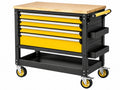 Carrello Porta Attrezzi - Legno/Metallo - Nero/Giallo - Con Ruote