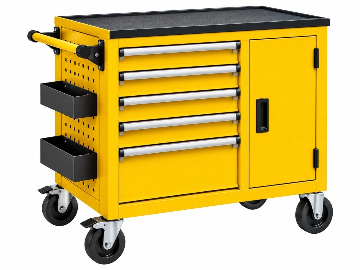 Carrello Portautensili in Metallo - Giallo con 5 Cassetti e Sportello