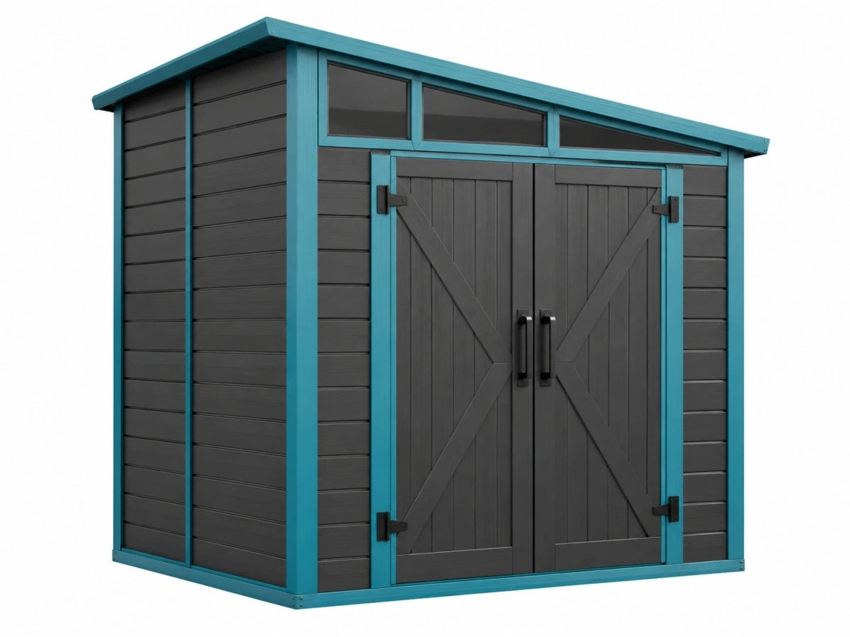 Capanno da Giardino 180x100x200cm in Resina Grigio/Blu con Doppia Porta