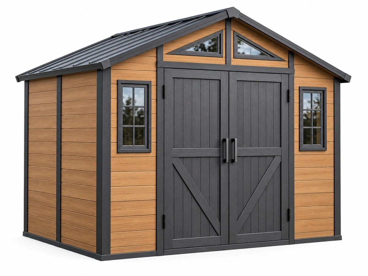 Capanno da Giardino in Resina - 186x227x252cm - Legno/Grigio - Spazioso